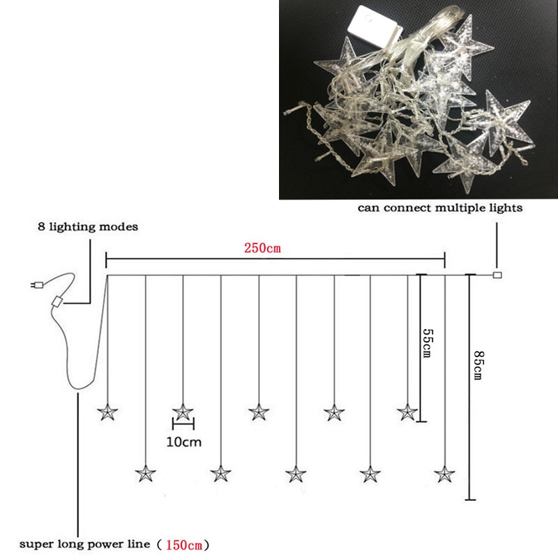 220V EU Plug LED Star Christmas Curtains lights Indoor/Outdoor Garland string fairy Lamp For Wedding Party Decoration