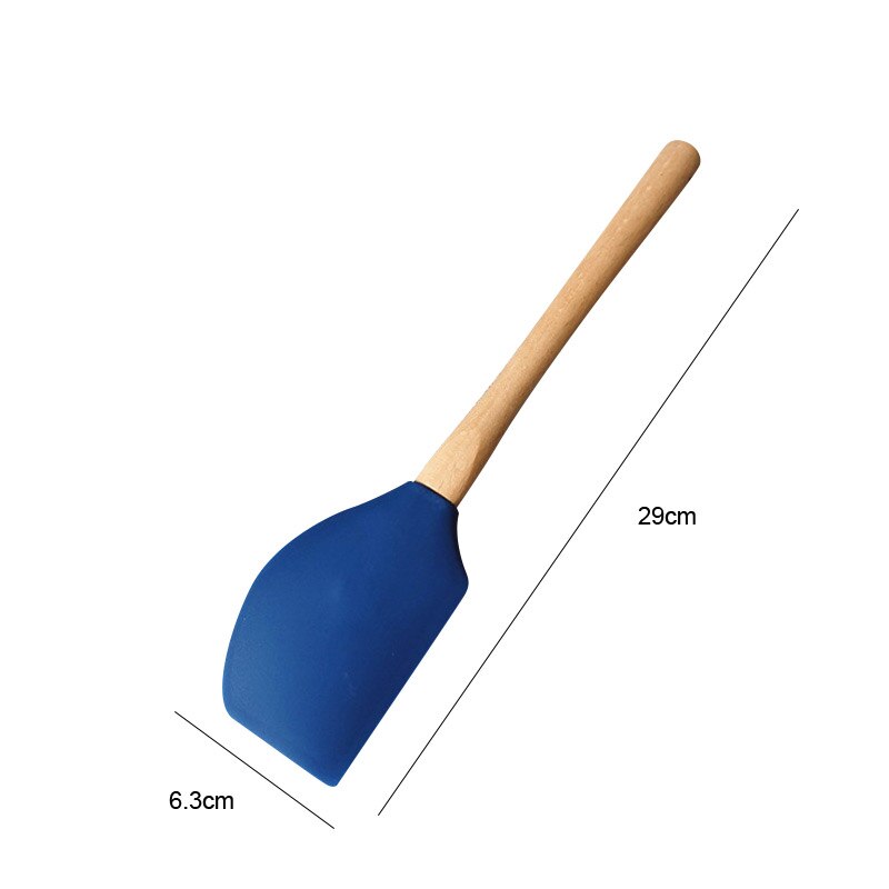 29cm højtemperaturbestandig silikonspatel med træhåndtag bageværktøj gummi spatel kage blød spatel: Blå