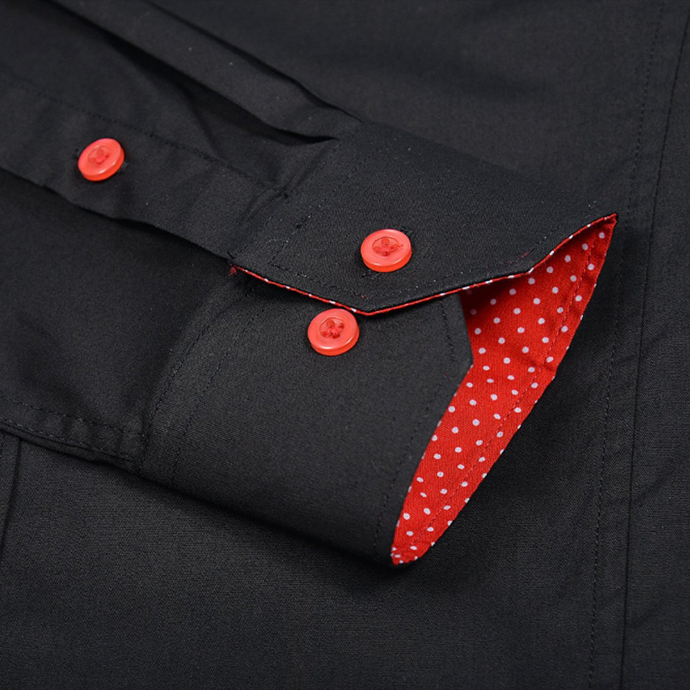 Forår efterår herre polyester skjorte polkaprikkede lange ærmer business skjorter til mænd slim fit afslappet herre tøj