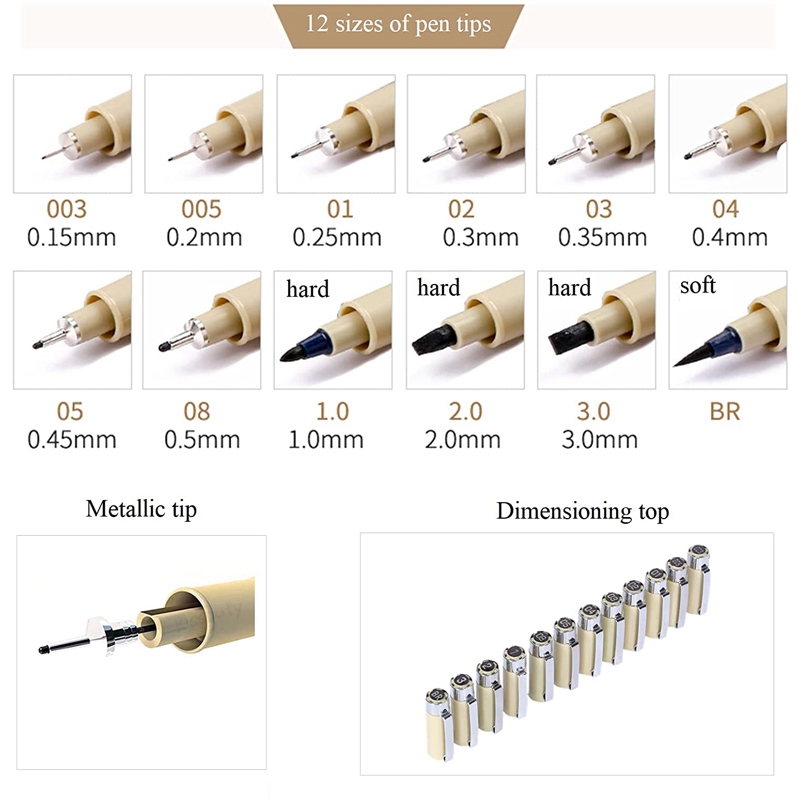 Pigment Liner Micron Pen Waterproof Art Markers brush pen Hand-Drawn Manga Sketch Needle Fineline Pen Supplies Stationery