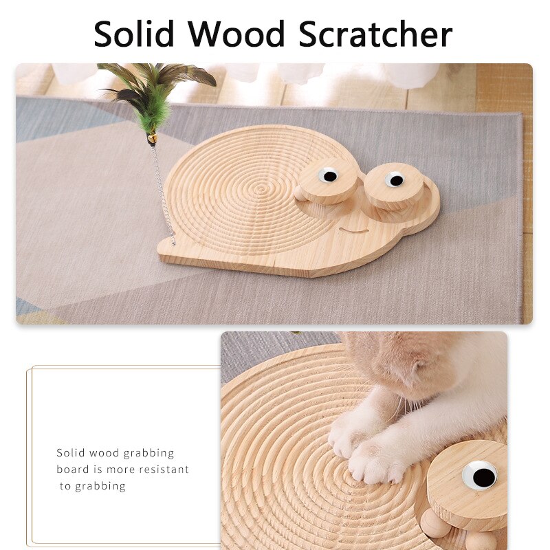 3 In1 Solid Wood Cat Scratcher Turntable Cat Scratch Board with Tracks Spinning Balls Wear-Resistant Cat Interactive Toy