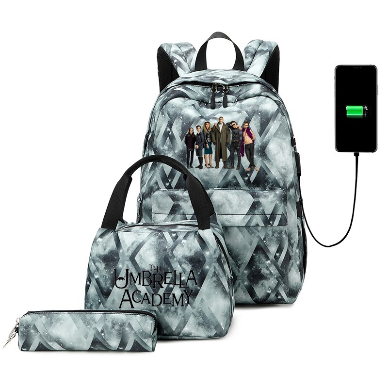 Mochila escolar para adolescentes y hombres, de viaje con carga USB morral, informal, para libros, 3 unids/set por Set: 018