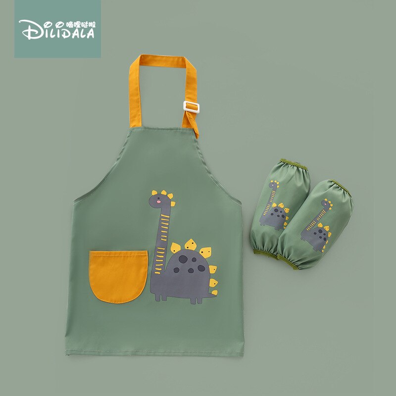 Baby Lätzchen Schürze Art freundlicher Malerei Kochen Backen Schürze Lebensmittel Wasserdichte tapsen Jungen Mädchen Küche Kittel BBQ Kleidung: Grün / 150CM