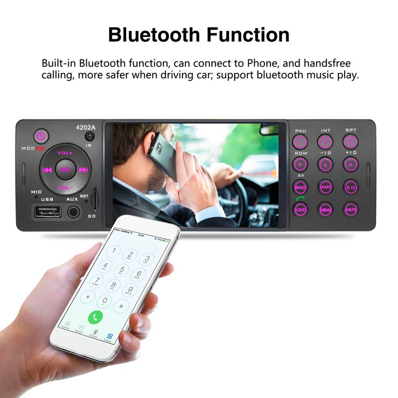 4 Inch Car Embedded Head Unit Single Din Automatic Radio Bluetooth Autoradio USB SD Auxiliary FM Receiver Hands-Free Huilt-In HD