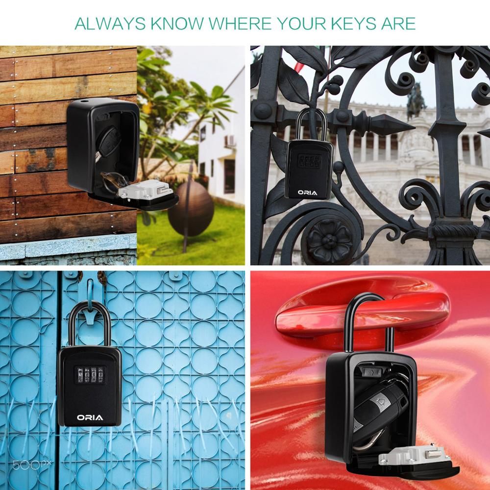 ORIA Key Lock Box Wall Mounted Key Safe Box Weatherproof 4 Digit Combination Key Storage Lock Box Indoor Outdoor Key Holder