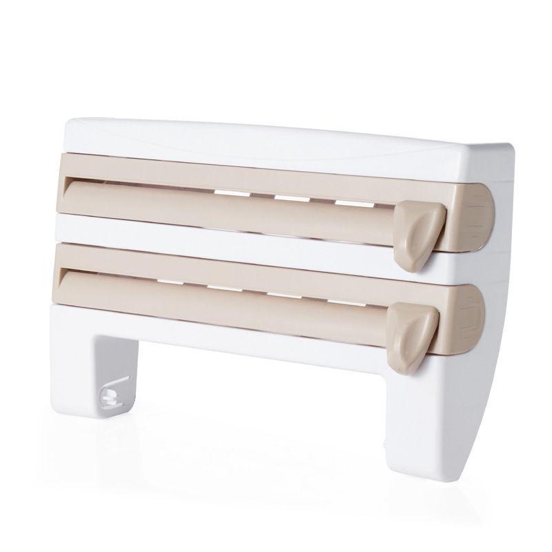Dispensador de rollos de cocina, soporte de pared para nevera, Film transparente, papel de aluminio, montado en la pared: Gris claro