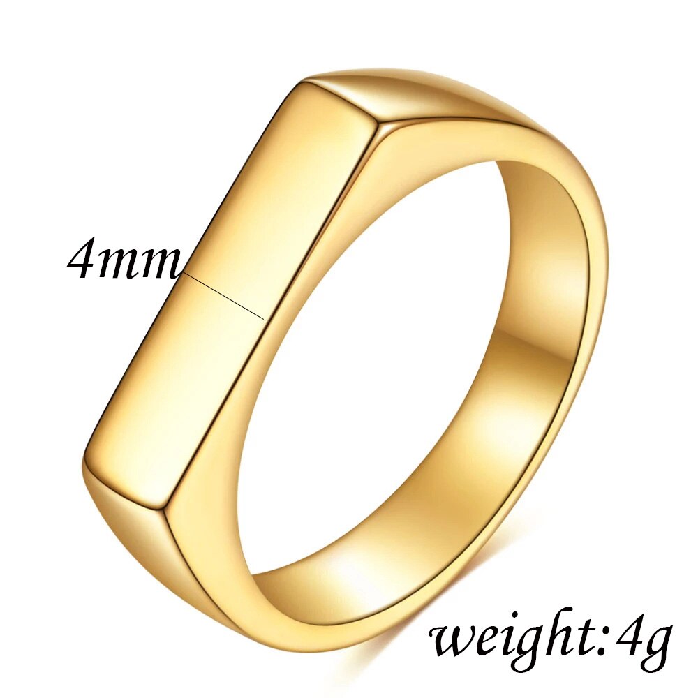Anillo de sello superior plano con banda cuadrada, Color plata oxidada, acero inoxidable, joyería rústica Vintage para hombres y mujeres