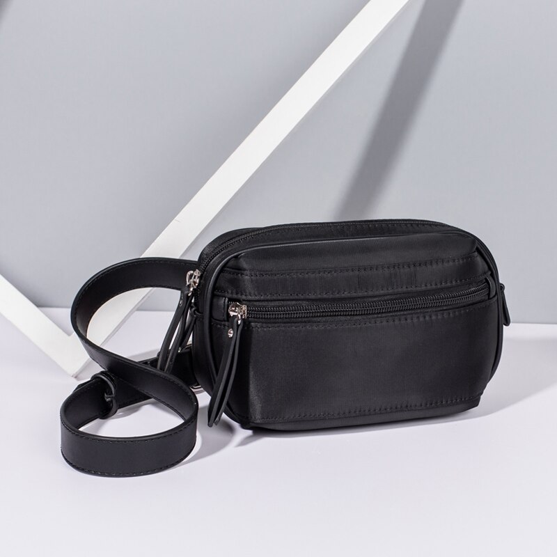 Annmouler Women Fanny Packs Nylon Waist Bag Black Zipper Chest Bag for Girl Phone Pouch Adjustable Belt Bag: Default Title