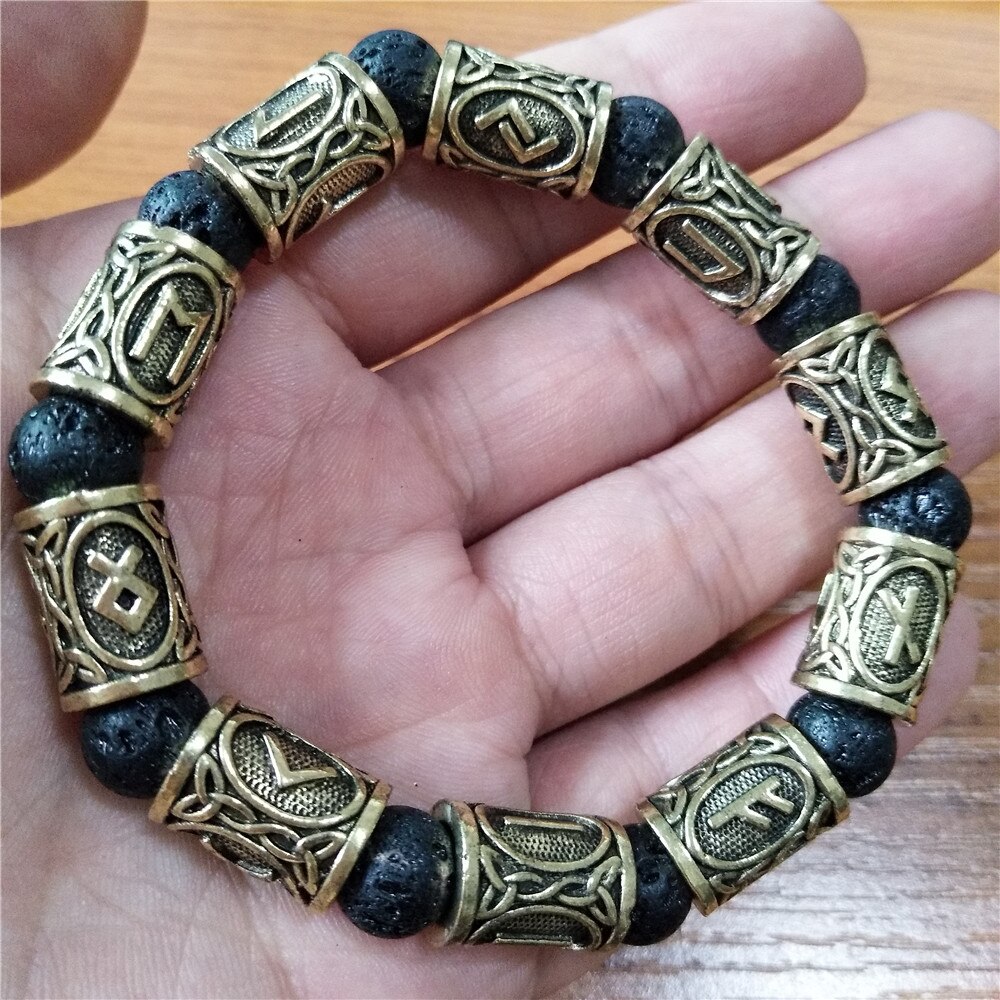 Pulseira viking de pedra de lava, pulseira masculina e feminina vikinhos acessórios decorativos joias braceletes: Style 1 Bronze