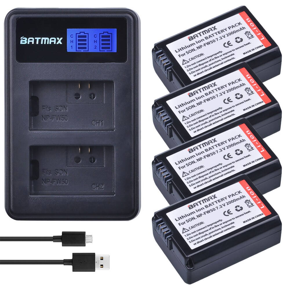 3 Pièces 2000mAh NP-FW50 NP FW50 NPFW50 Batterie Akku + LCD Double Chargeur pour Sony Alpha a6500 a6300 a7 7R a7R a7R II a7II NEX-3 NEX-5: 2Pcs set