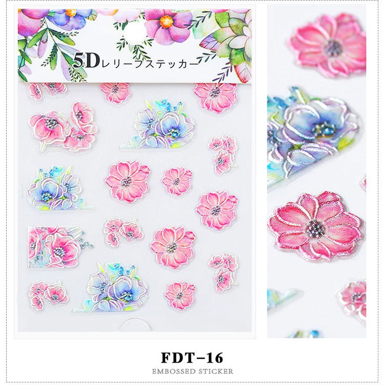 1pc 3D acrylique gravé fleur ongle autocollant en relief dentelle fleur mignon chat eau décalcomanies ongle eau toboggan décalcomanies 5D bricolage: 16