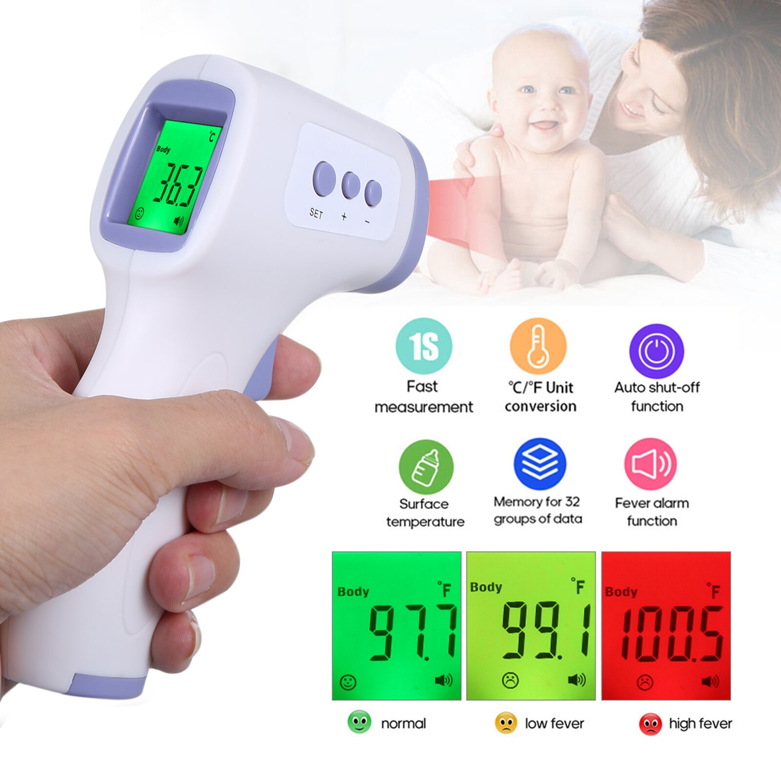 Finger Pulse Oximeter Blood Oxygen Saturation meter Fingertip Pulsoximeter SPO2 Monitor Oximetro dedo Oximeter + IR Thermometer