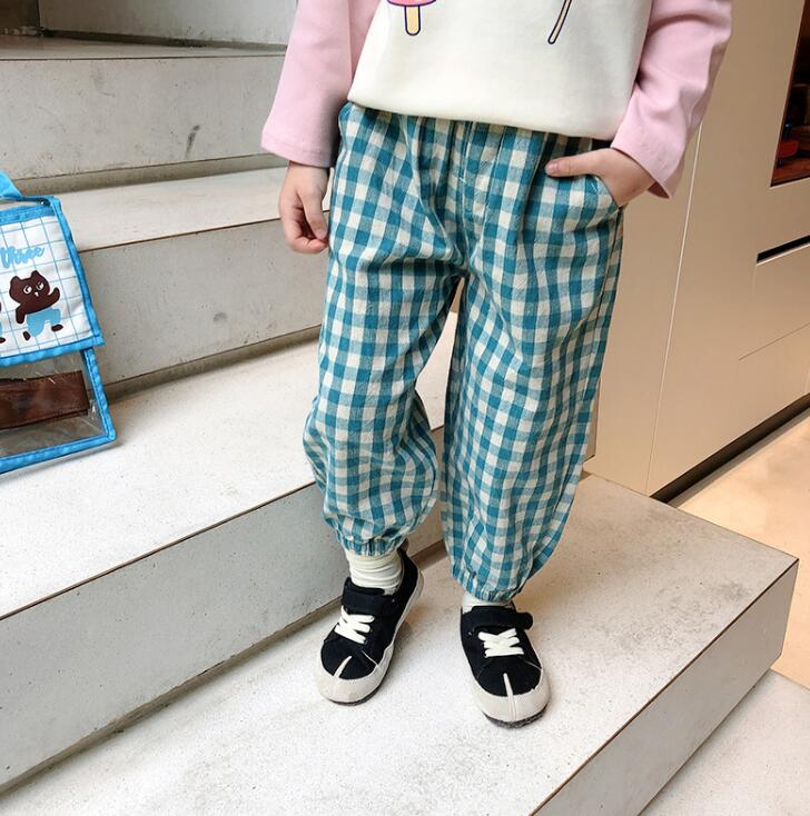 Pantalones a cuadros para niños y niñas de estilo coreano , pantalones de Otoño de algodón a la para niños, 2-7t YQ611