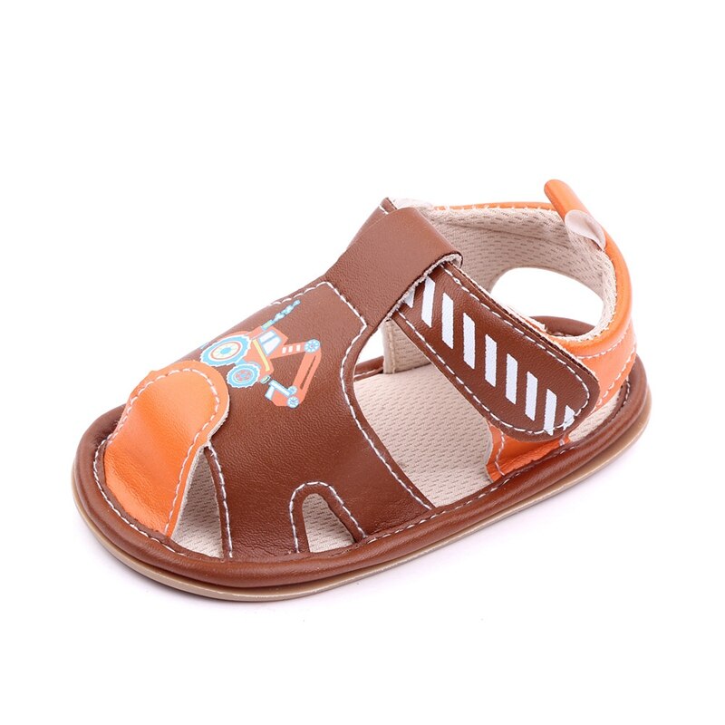 Zomer Schoenen Jongen Zacht Lederen Sandalen Cartoon Auto Hollow Out Pasgeboren Baby Baby Schoenen Casual Zachte Antislip Ademend prewalker: Brown / 13cm(12-18 Month)