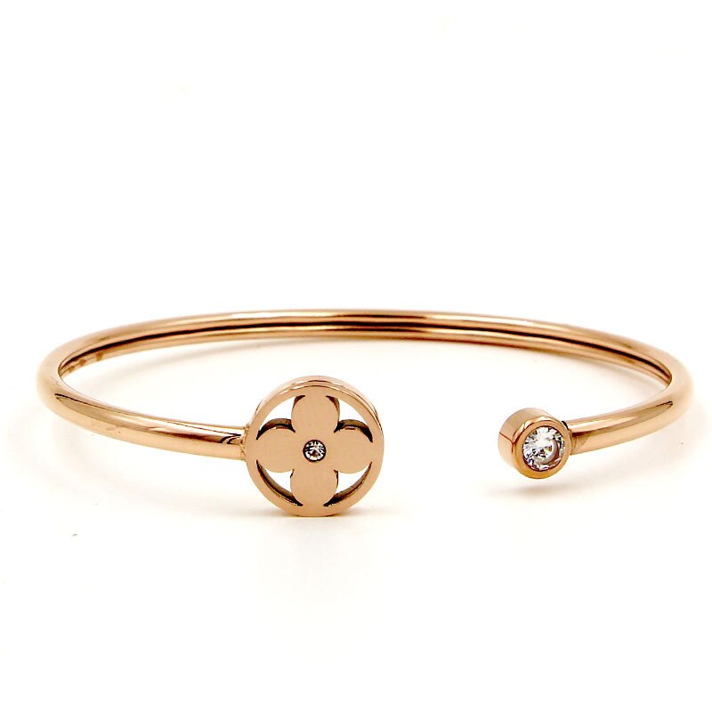 Simple Style Flower Cubic Zirconia Cuff Bangles Female Accessories Stainless Steel Small Bracelets Bangles Baby Girl Jewelry