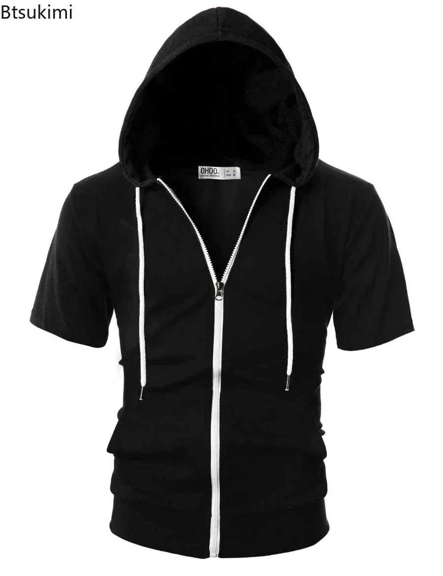 Herr casual tröjor kortärmade hoodies jacka enfärgad smal dragkedja herr sporttoppar bekväma friluftskläder för män
