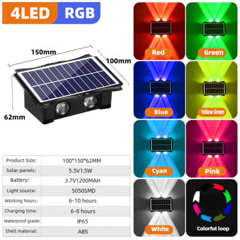 LED-wandlampen op zonne-energie Buiten op en neer Lichtgevende verlichting Decorverlichting op zonne-energie voor huis buiten veranda balkon tuin: ROSE