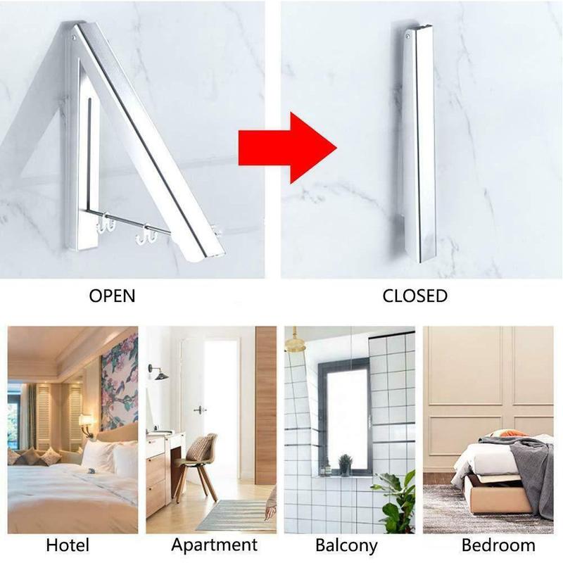 Wall Mounted Retractable Drying Rack Folding Collapsible Triangular Cloth Storage Laundry Room Indoor Outdoor Hang Rod