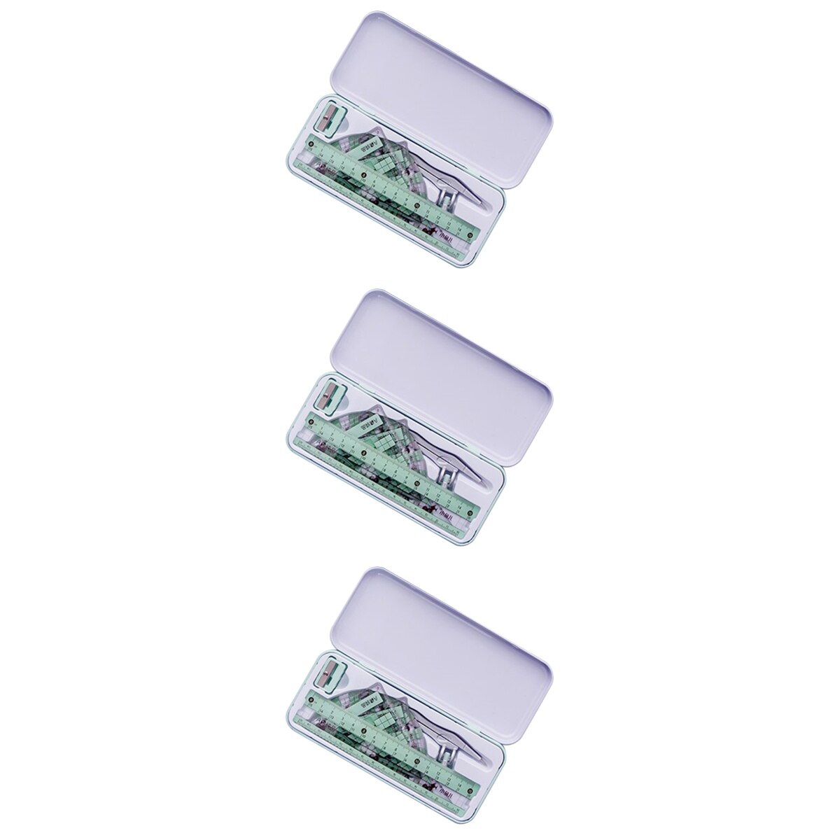 24 pcs Compasses Straight Ruler Triangle Ruler Pencil Eraser Kit Geometry Drawing Tool Set (Random Color)