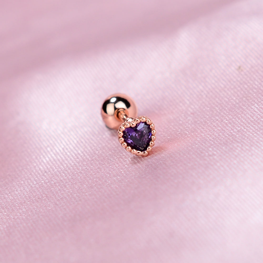 1 Pza lindo minimalista Mini pendiente con forma de corazón brillante cristal colorido CZ tornillo trasero pequeño cartílago Piercing pendiente joyería: Chapado en zinc blanco y azul