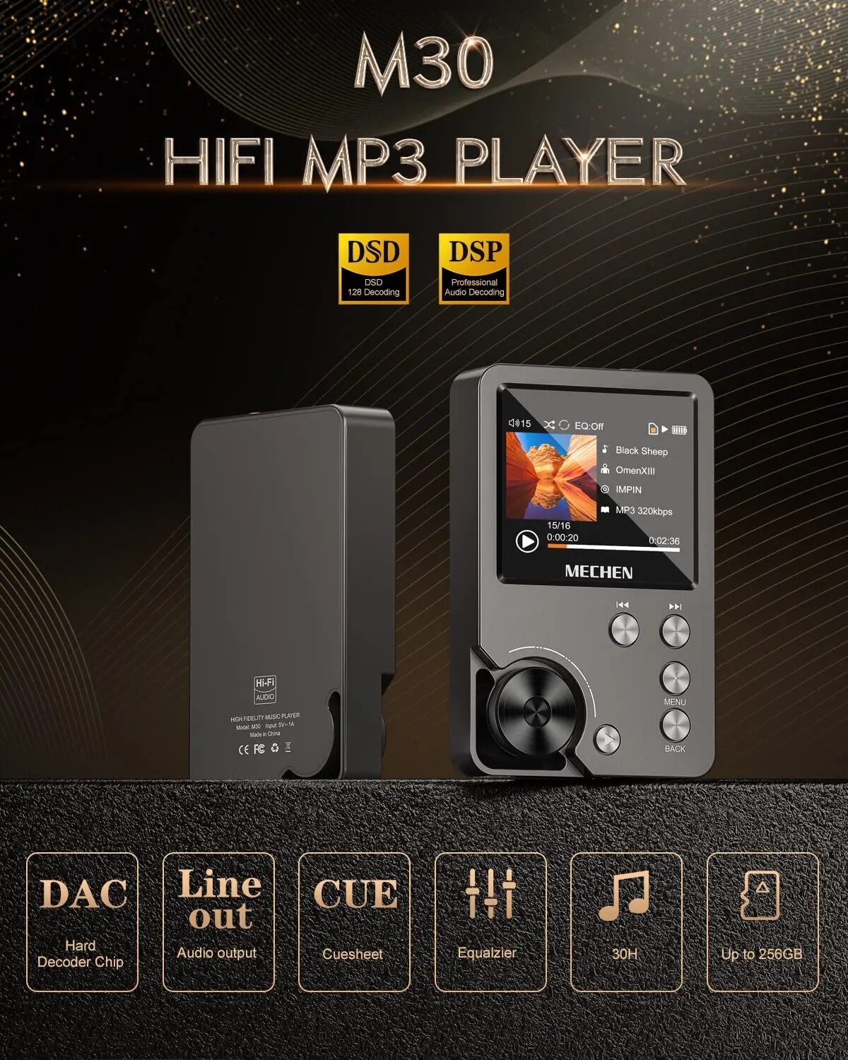 Wysokiej jakości bezstratny odtwarzacz MP3/MECHEN-M30/HiFi/z obsługą kart pamięci 64 GB do 256 GB