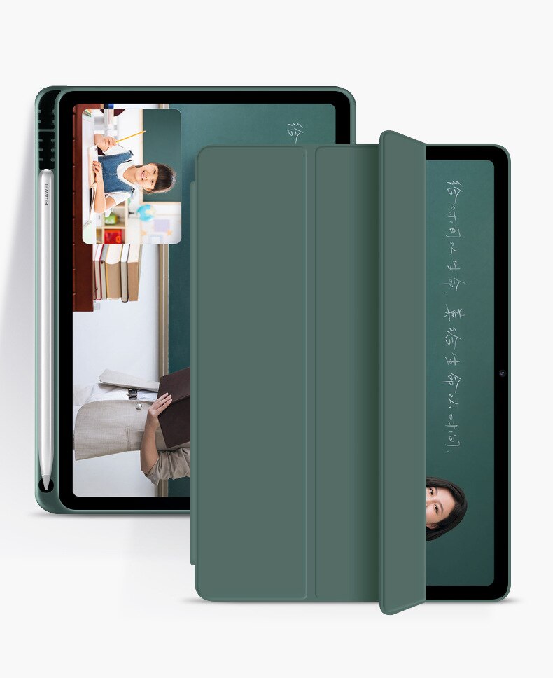 Hoesje voor tablet huawei matepad pro 10.8 5g pu lederen siliconen opvouwbare hoes voor huawei matepad pro 10.8 5g originele hoes: Donkergroen