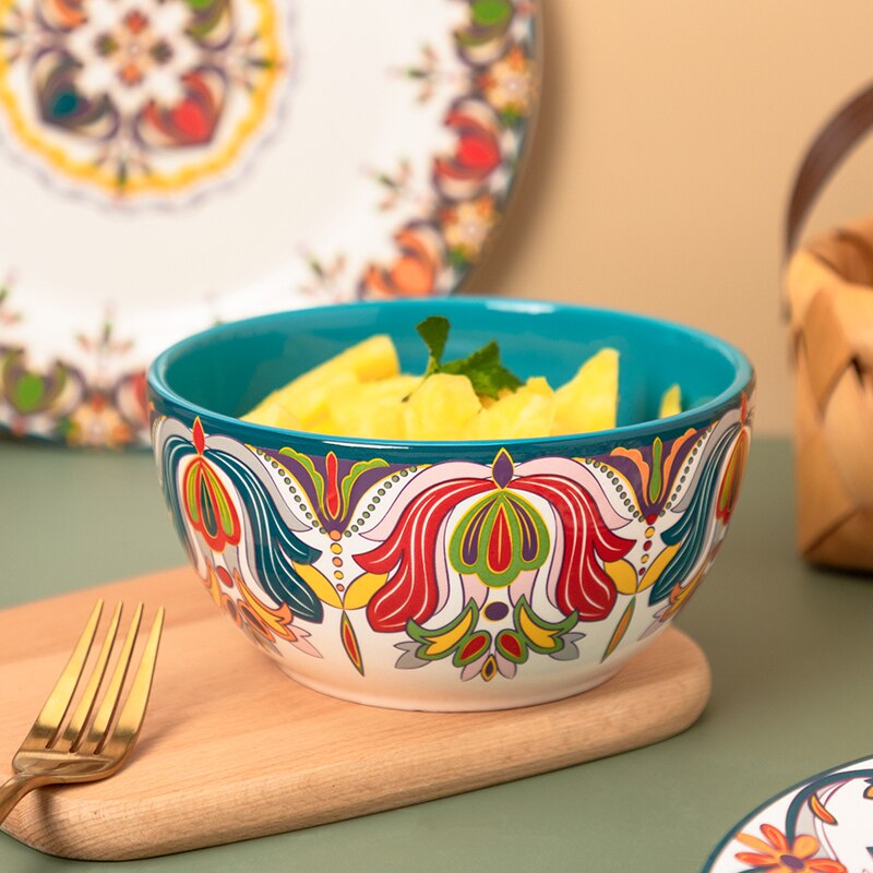 Ceramic Retro Dinnerware Bohemia Dinner Set 11inch Large Dessert Steak Plate 380ml Milk Coffee Mug 6inch Salad Bowl