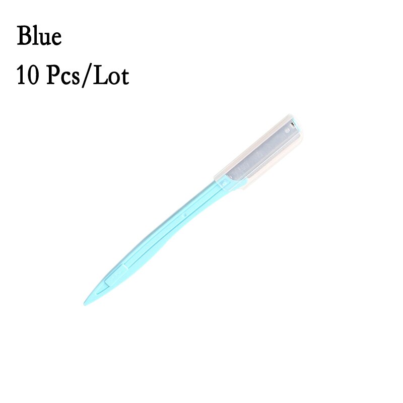 Cuchillas recortadoras de cejas faciales para mujer, cuchilla de afeitar perfecta para dar forma a las cejas, herramienta de depilación para maquillaje Facial, 10 piezas: Azul