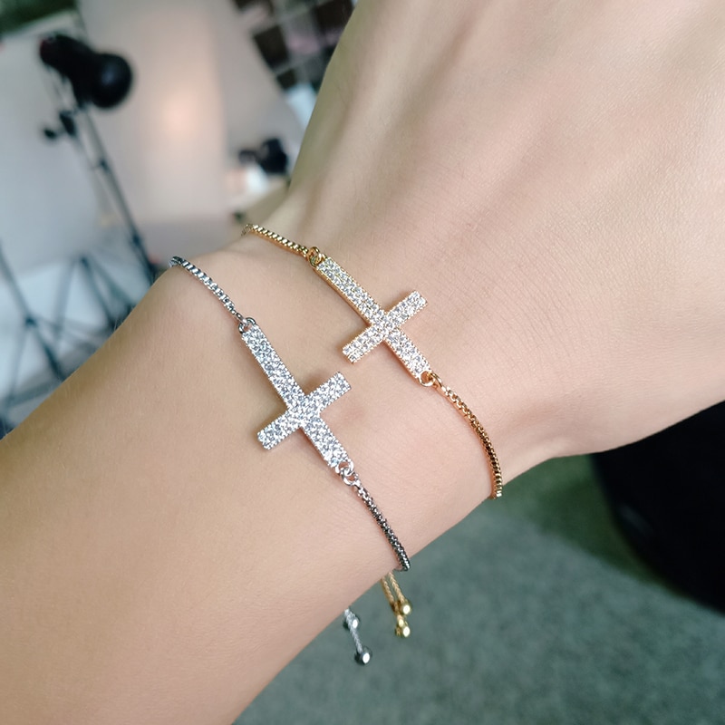 WEIMANJINGDIAN Brand Cubic Zirconia Crystal CZ Cross Slide Adjustable Bracelets for Women