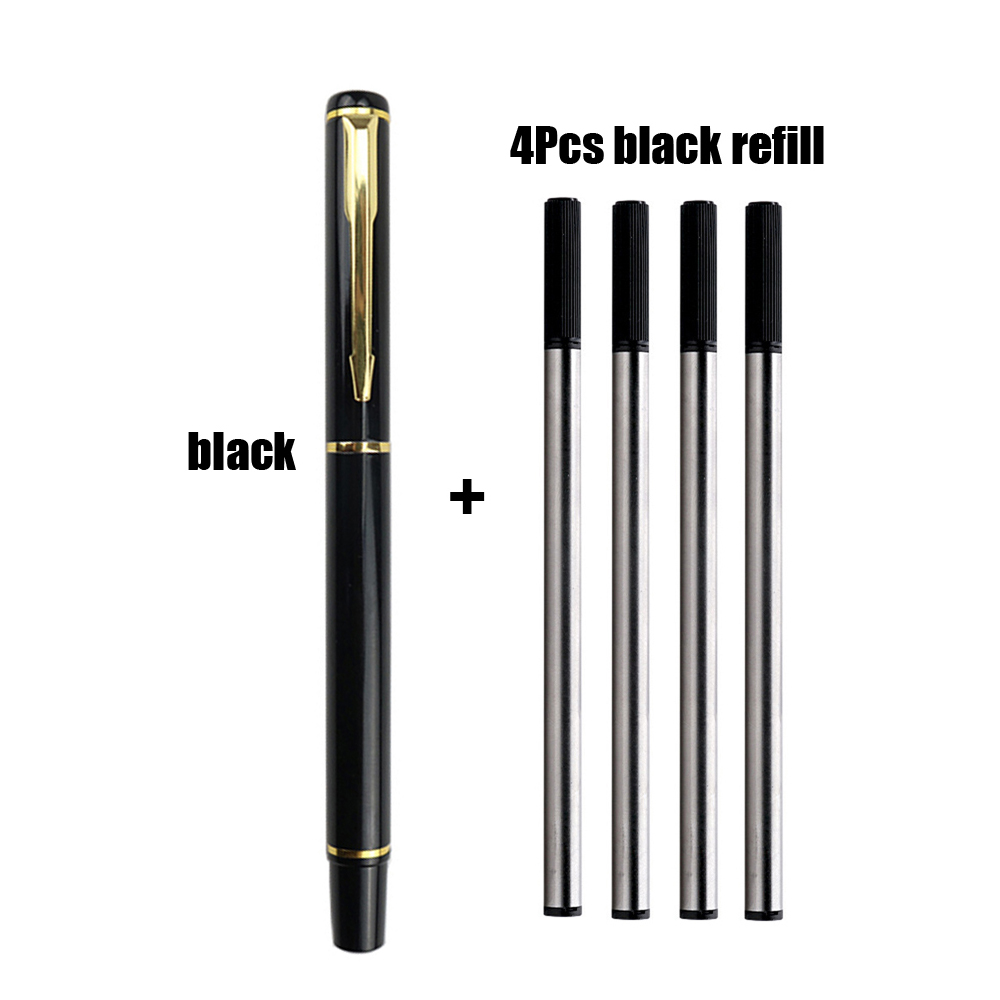 Stylo à bille de bureau en métal avec recharge, écriture fluide, encre bleue et noire, scolaire, 1 + 4 pièces par ensemble: WHITE