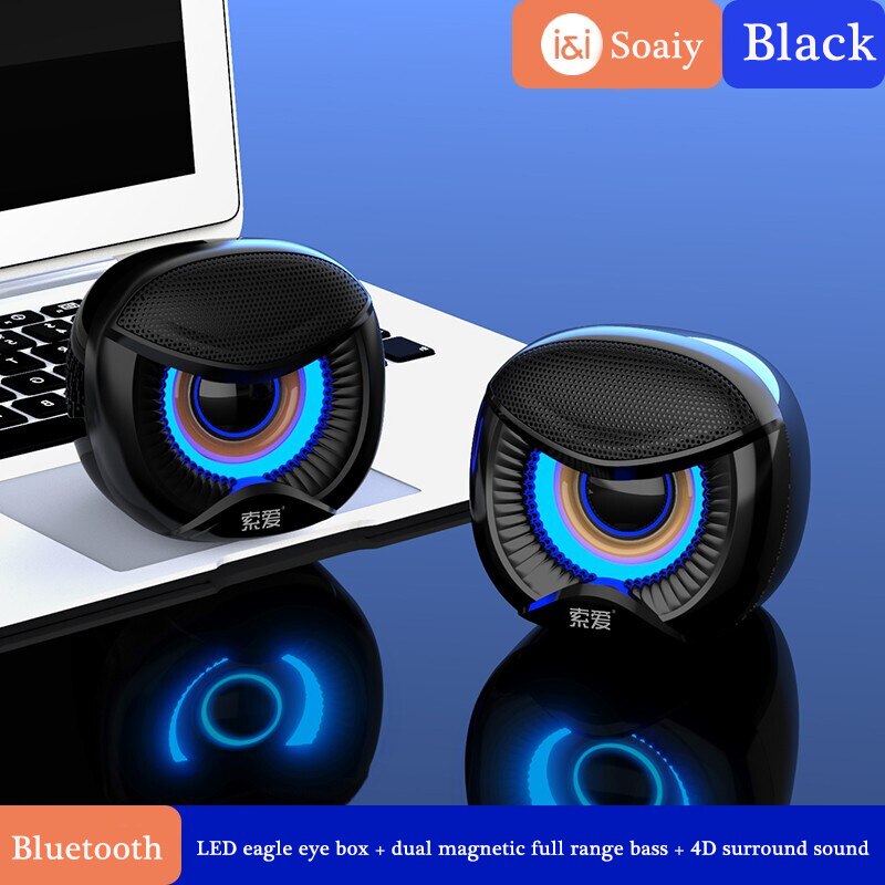 Computer Speakers Owl Bird Eyes 3D Stereo Wireless Bluetooth Speaker Mini Cool LED Light for Laptop Desktop PC MP3/MP4