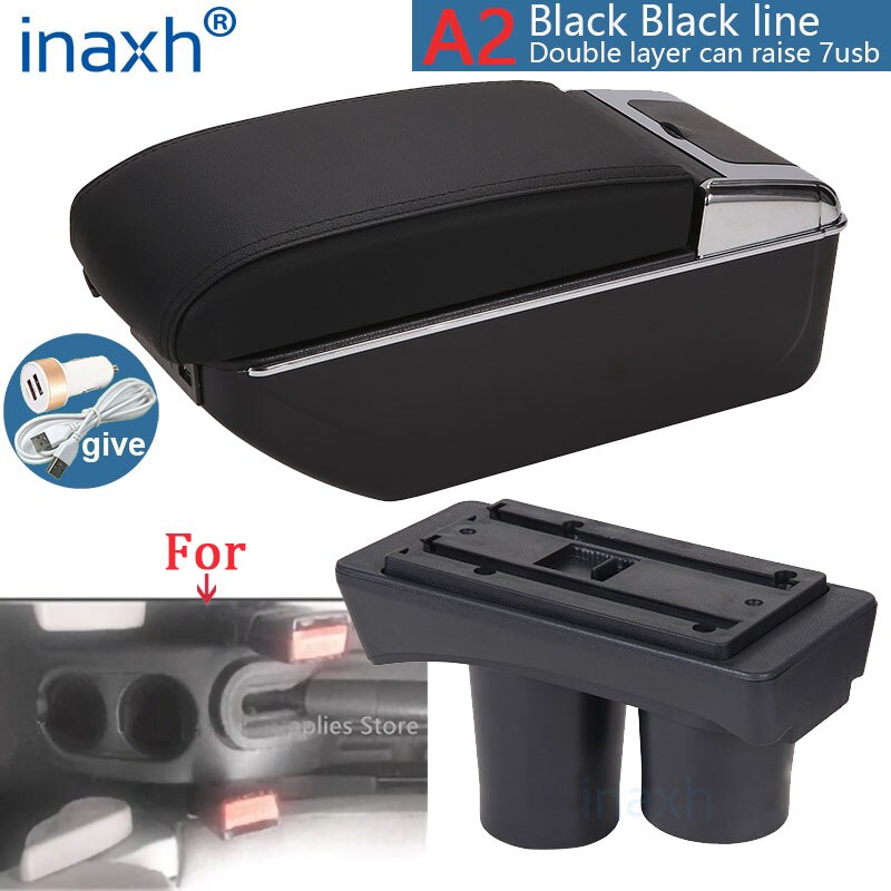 Reposabrazos Universal para Citroën C2, caja de almacenamiento para Citroën C2, reposabrazos, portavasos, accesorios de modificación: A2 Black line 7USB
