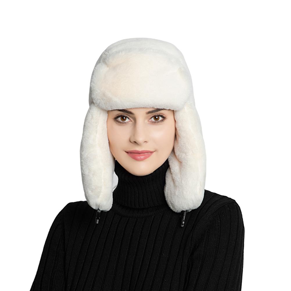 Invierno Faux Fur Shearling Hat Unisex gorro estilo ruso orejera a prueba de viento sombrero para esquiar deportes de invierno: Beige