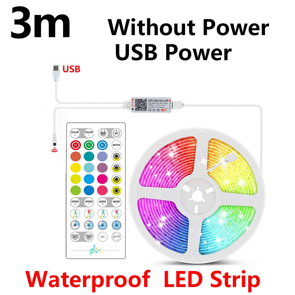 Tuya Smart WIFI LED Music Strip Light Work with Alexa Google Assistant Voice Control RGB LED Waterproof Dimming Lights Strip: 3m Without Power