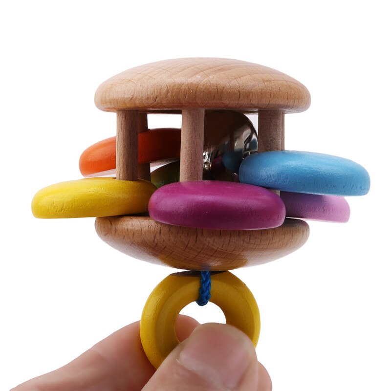 Wood Baby Toys Rattles Baby Bed Hand Bell Rattle Toy Handbell Musical Educational Instrument Toddlers Rattles Teether