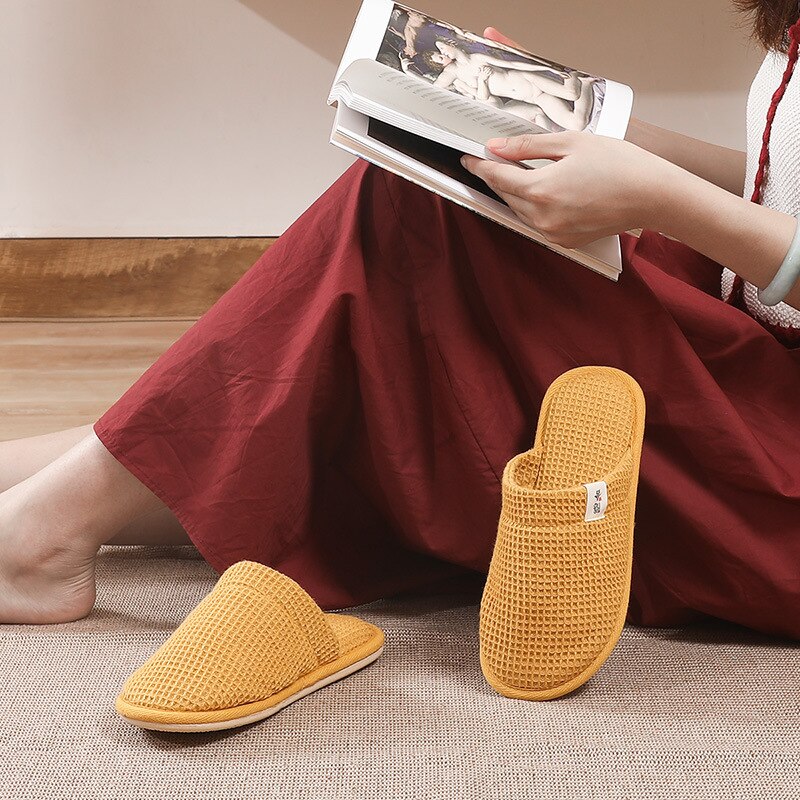 Fujin lin tøfler dame sommer Brann årstider stum sklisikker myk bunn tøfler herre hjemme deodorant tøfler