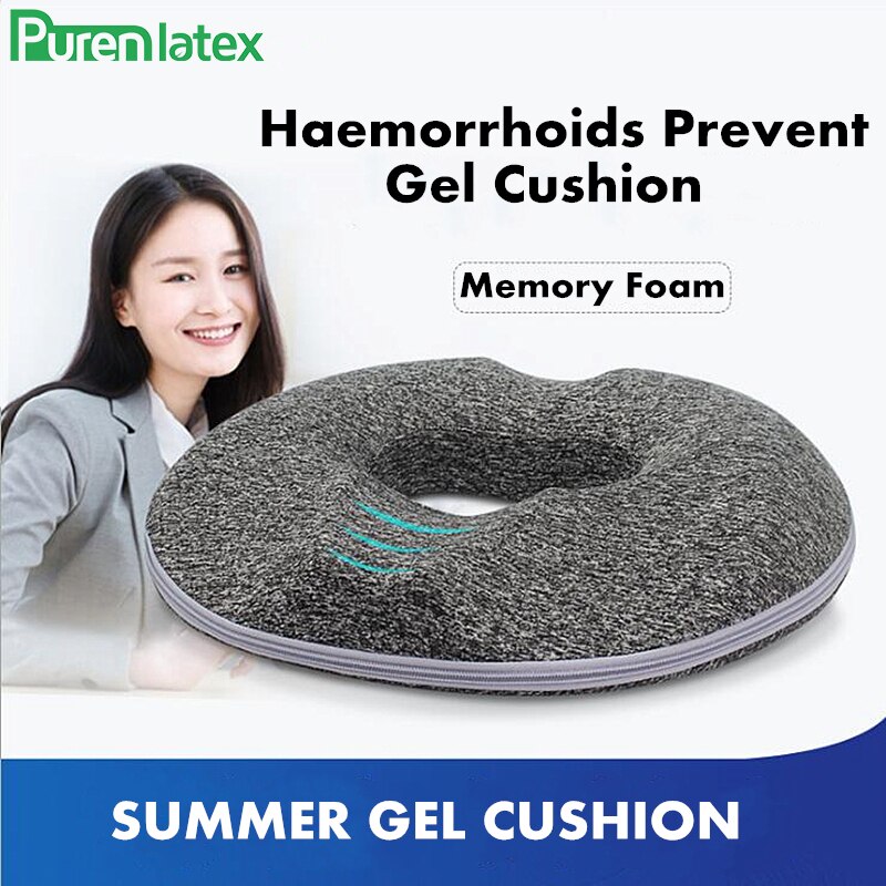 PurenLatex Summer Ice Cold Gel Memory Foam Office Chair Cushion Car Seat Coccyx Comfort Hemorrhoids Treat Post Surgery Pillow