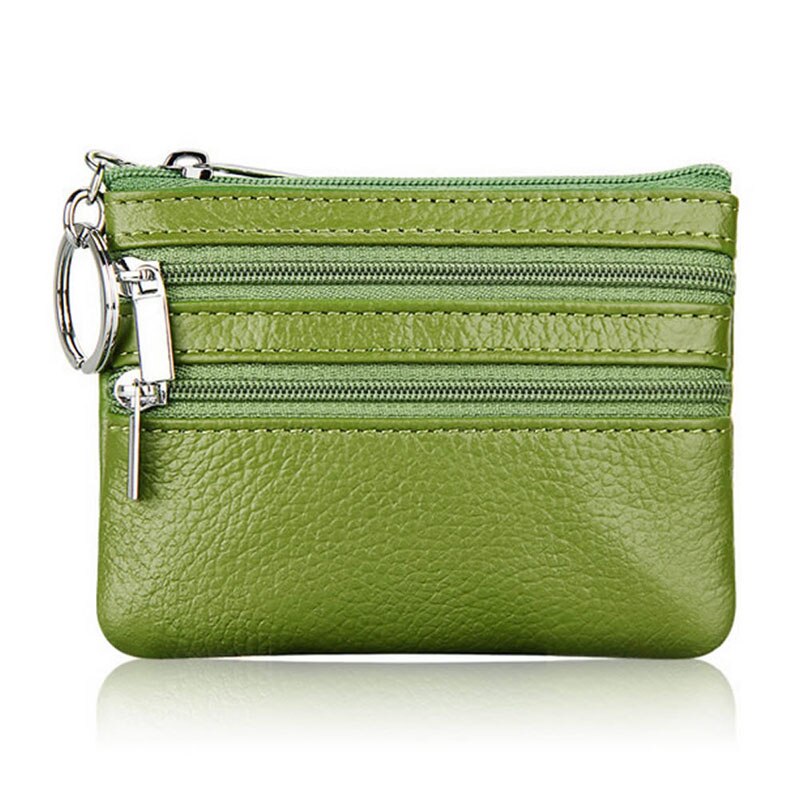 Monedero de cuero para mujer y hombre, Cartera de mano con doble cremallera, pequeño bolso de cambio: Green