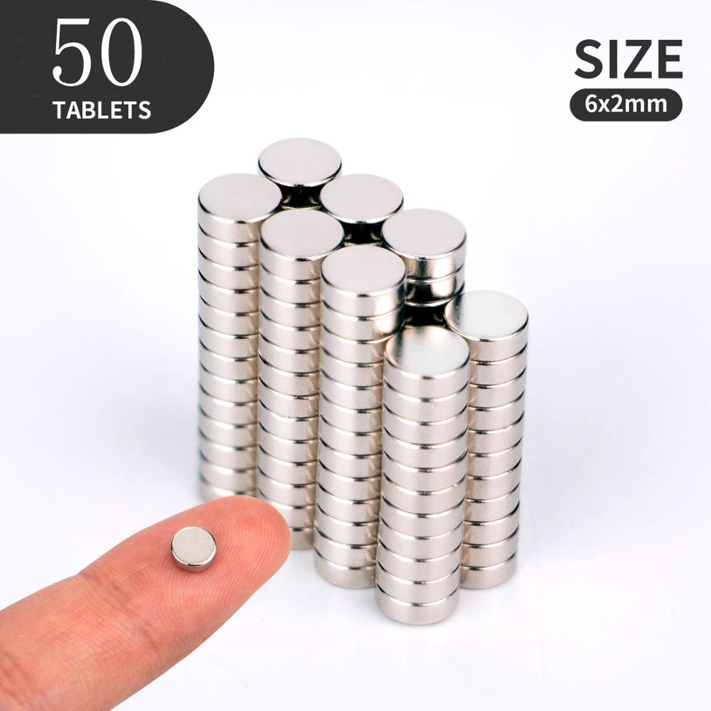 20 50 100PCS/Lot 4X2 5x2 6x1 6x2mm Magnet Small Round Magnet Strong magnets Rare Earth Neodymium Magnet: 50pcs(6X2)