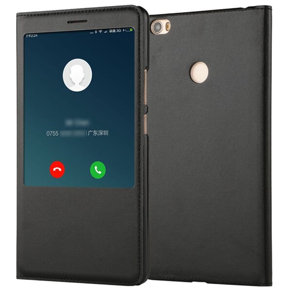 Luxury Leather Flip Phone Case Cover for Xiaomi Mi Max Max2 Max 3 Coque Mobile Phone Shell Funda with Front Open Window View: for Mi Max / Black