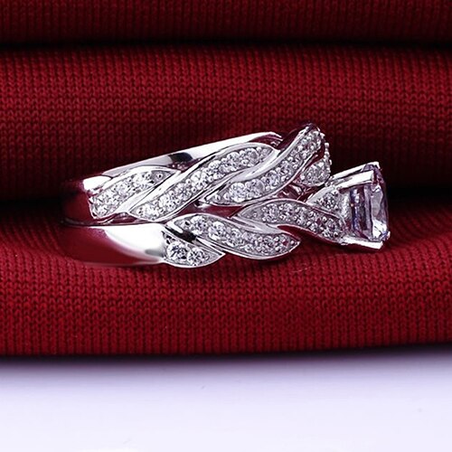 Mode 2 stks vrouwen 925 Rhinestone Engagement Wedding Ring Set