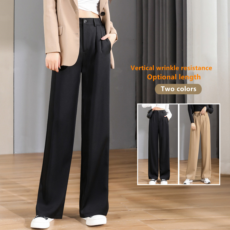 Pantalones holgados informales ajustados con piernas anchas y cintura alta para mujer, traje femenino de tendencia de coreana, Pantalones rectos, primavera y verano 2025