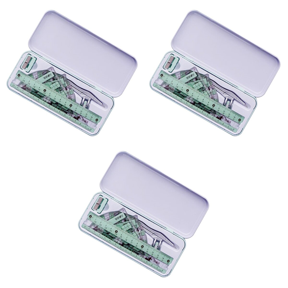 24 pcs Compasses Straight Ruler Triangle Ruler Pencil Eraser Kit Geometry Drawing Tool Set (Random Color): Default Title