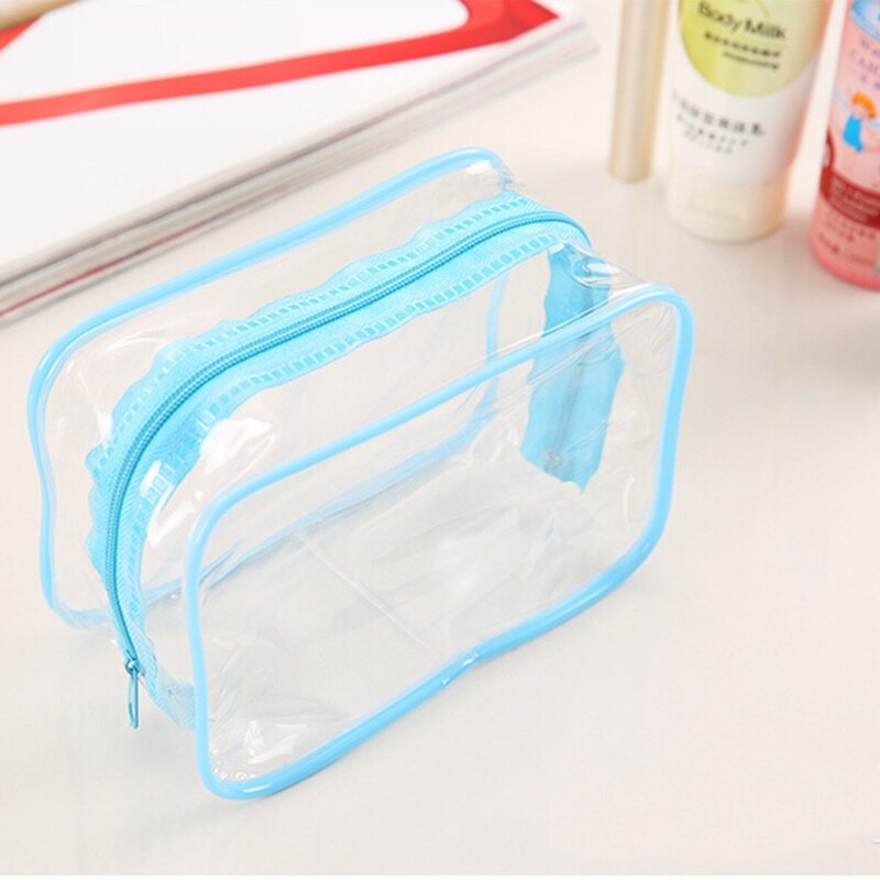 3 Kleuren Make Up Bag Organizer Toilettas Baden Opbergtas vrouwen waterdichte Transparante Bloemen PVC Reizen cosmetische zakken: Blue S