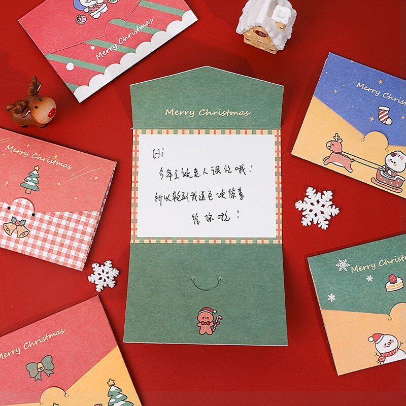 6pcs Christmas series greeting card blessing envelope diy folding message Santa Bunny Elk Gingerbread Man Girl Snowman
