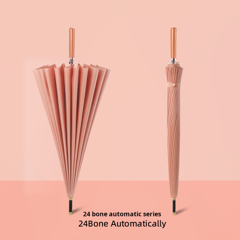 Musan 24 Ribs Long Handle Female UV Umbrella Parasol for Men Integrated Button Automatic Large Wind-Resistant rain umbrella: Pink