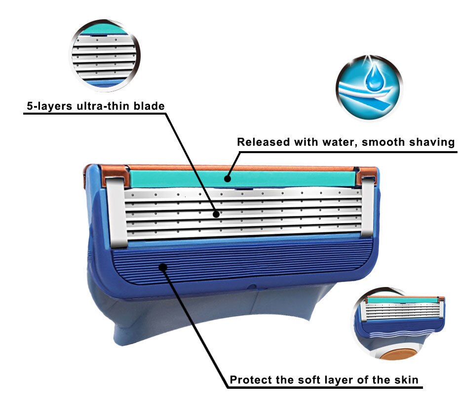 4 Stks/partij Uitstekende Scheren 5 Lagen Scheermesjes Compatibel Voor Fusion Mannen Gezichtsverzorging Of Mache 3