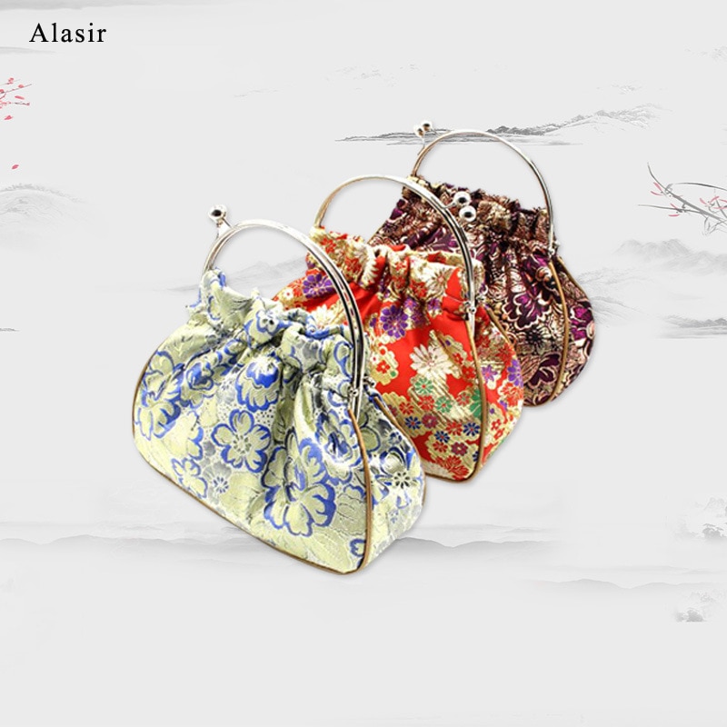 Alasir Damask Wallet Ladies Clip Silk Bag Chinese Style Cheongsam Handbags Women Evening Clutches Handmade Vintage Bucket Bag