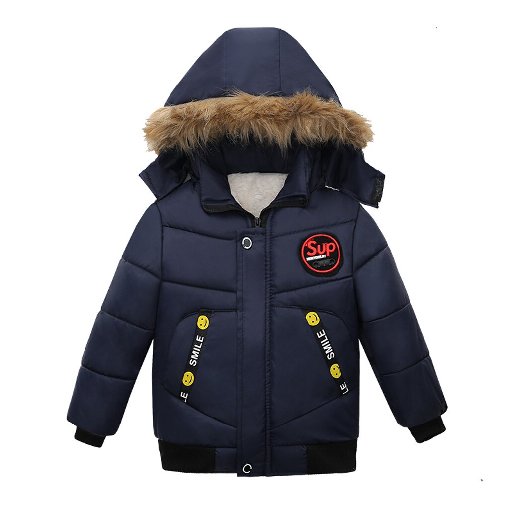 2019 inverno engrossar à prova de vento quente crianças casaco para meninos de pele com capuz crianças outerwear enchimento algodão longo do bebê meninos jaquetas: Navy / 3 T