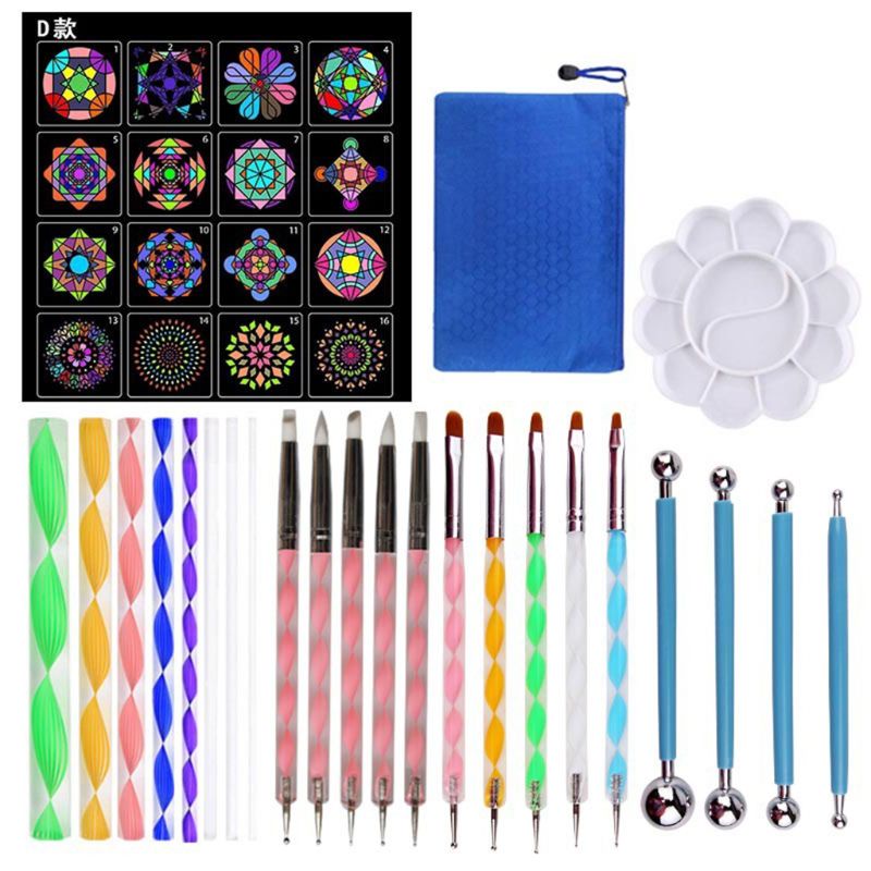 Juego de 40 Uds. De herramientas para punteado de Mandala para pintura DIY de piedra de roca con plantilla, pinceles para pintar, bandejas, suministros de arte